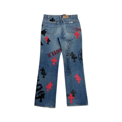 Chrome Hearts Black&Red Cross Patches Spraypainted Jeans