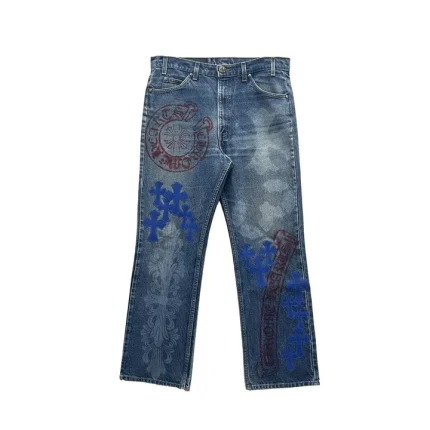 Chrome Hearts Extremely Rare Blue Patches Spraypainted Jeans