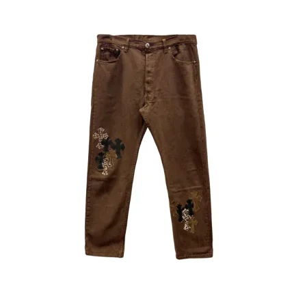 Chrome Hearts Leopard Cross Patch Brown Jeans