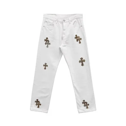 Chrome Hearts Leopard Cross Patch White Jeans