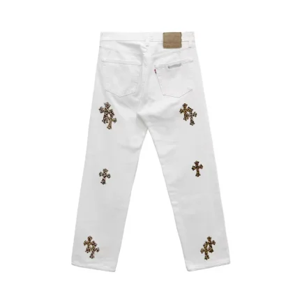 Chrome Hearts Leopard Cross Patch White Jeans