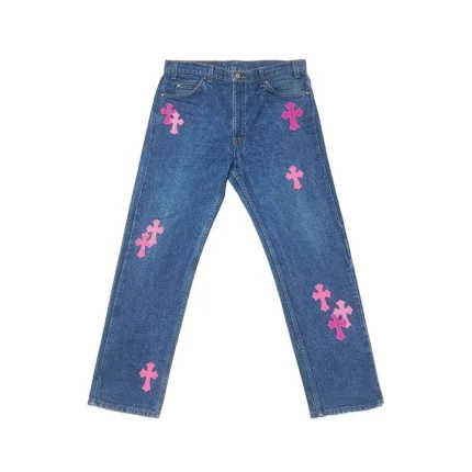 Chrome Hearts Levi's 505 Orange Tab Pink Cross Patch Denim Jeans