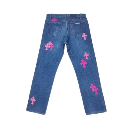 Chrome Hearts Levi's 505 Orange Tab Pink Cross Patch Denim Jeans