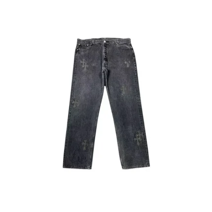 Chrome Hearts Levi's 501 Black Leather Patch Grey Jeans