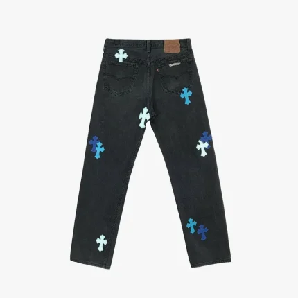 Chrome Hearts London Exclusive Jeans with Blue Leather Cross Patch