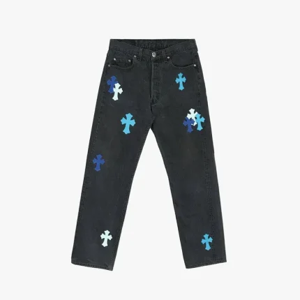 Chrome Hearts London Exclusive Jeans with Blue Leather Cross Patch