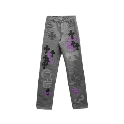 Chrome Hearts Online Exclusive Purple Cross Patch Stencil Jeans