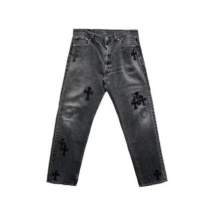 Chrome Hearts Paris Exclusive Cross Patch Knee Ruined Jeans