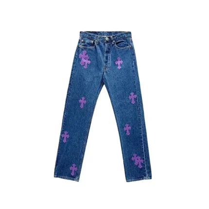 Chrome Hearts Purple Leather Cross Patch Jeans