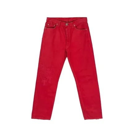 Chrome Hearts Silver Button Red Cross Leather Patch Jeans