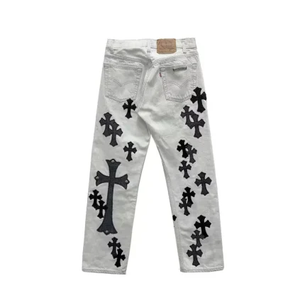Chrome Hearts Silver Cross Patches Light Gray Jeans