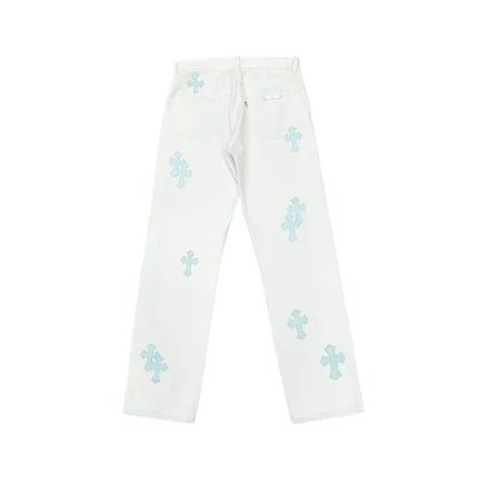 Chrome Hearts St Barth Baby Blue Cross Patch White Jeans