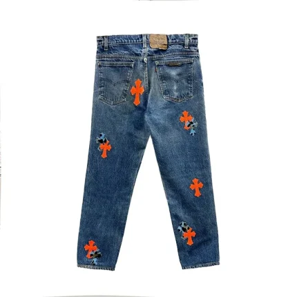 Chrome Hearts Stb Exclusive Leopard Print Orange Cross Jeans