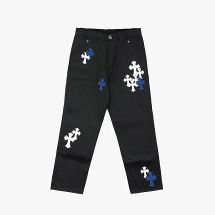 Chrome Hearts White & Blue Leather Cross Patches Jeans