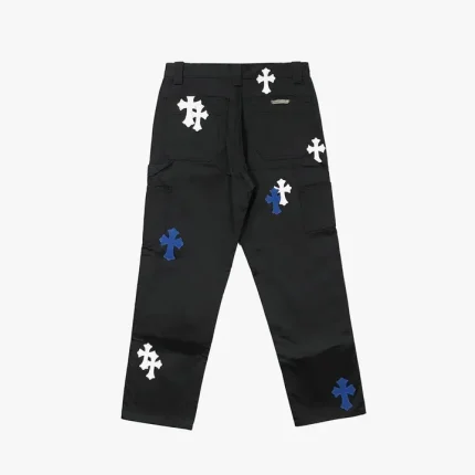 Chrome Hearts White & Blue Leather Cross Patches Jeans