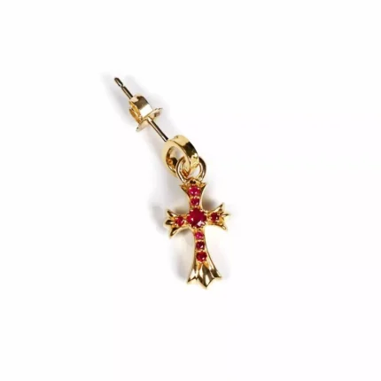 CH 22K GOLD BABY CROSS CHARM EARRINGS WITH RUBIES