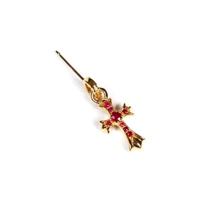 CH 22K GOLD BABY CROSS CHARM EARRINGS WITH RUBIES
